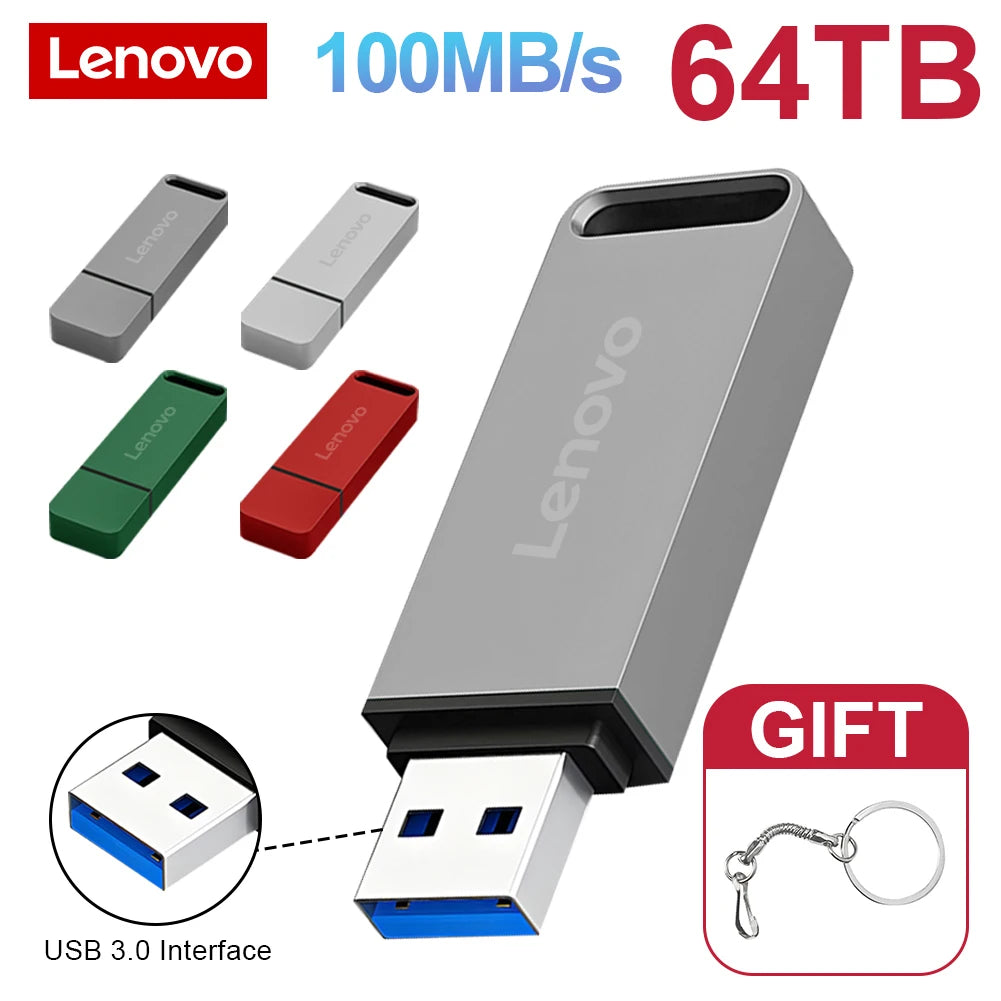 Lenovo 64TB USB Flash Drives USB3.2 Super High Speed Transfer PenDrive 16TB Portable Pen Drive Waterproof Memoria Usb Flash Disk
