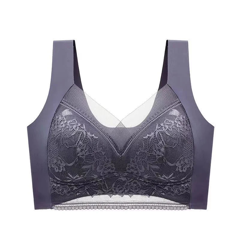 Sexy Lace Bras for Women Perspective Full Cup Solid Color Brassiere V-Neck Seamless Crop Top Female Push Up Breathable Lingerie