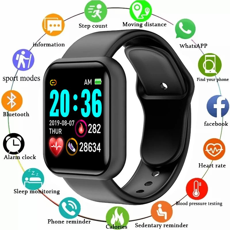Y68 Smart Watch Men Women Heart Rate Oxygen Blood Pressure Monitoring Multi-Function Sleep Monitoring Smartwatch for Ios Android
