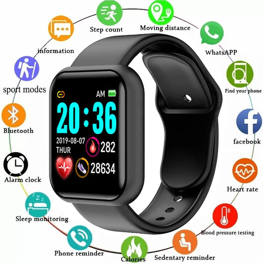 Y68 Smart Watch Men Women Heart Rate Oxygen Blood Pressure Monitoring Multi-Function Sleep Monitoring Smartwatch for Ios Android