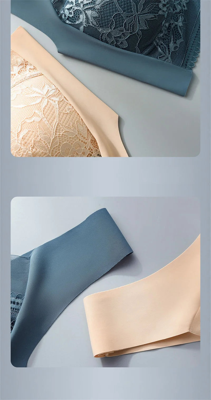 Sexy Lace Bras for Women Perspective Full Cup Solid Color Brassiere V-Neck Seamless Crop Top Female Push Up Breathable Lingerie