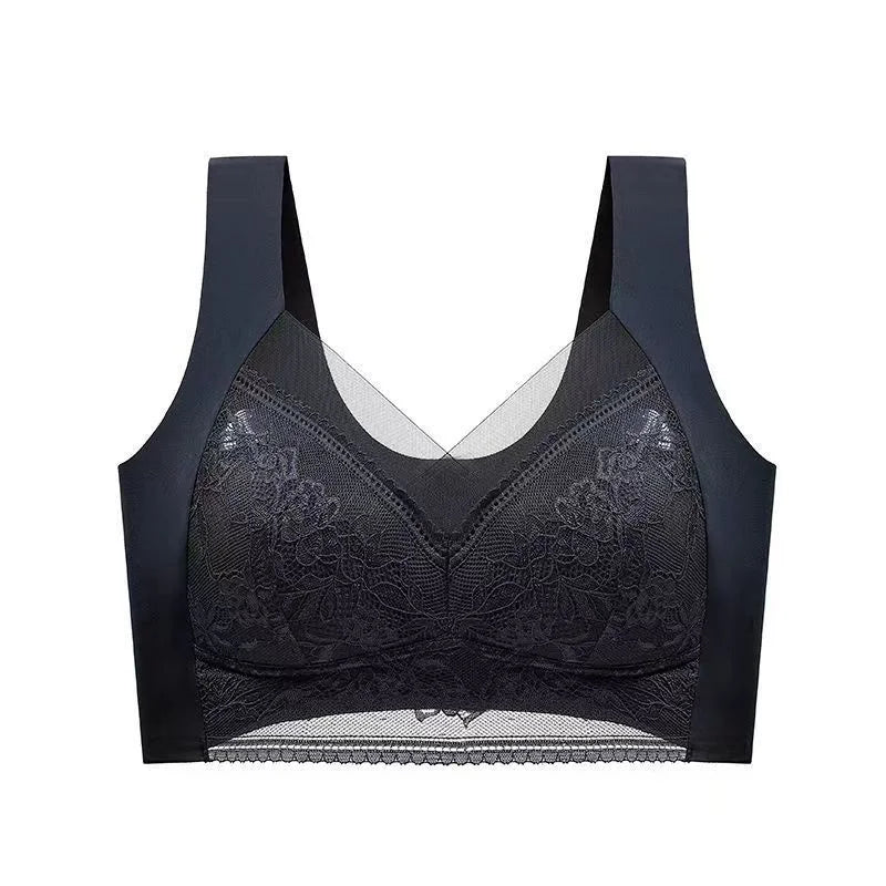 Sexy Lace Bras for Women Perspective Full Cup Solid Color Brassiere V-Neck Seamless Crop Top Female Push Up Breathable Lingerie