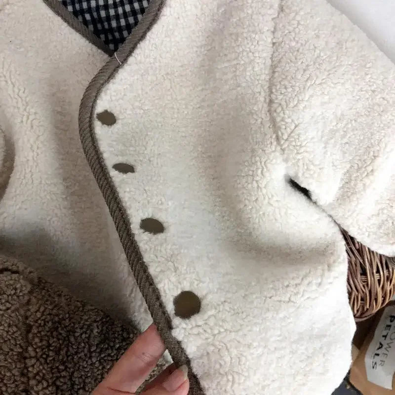 New Autumn and Winter New Warm Jacket Children Two Sides Wear Plaid Plush Jacket Kids Jackets Winter Clothes for Girls