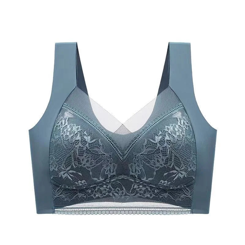 Sexy Lace Bras for Women Perspective Full Cup Solid Color Brassiere V-Neck Seamless Crop Top Female Push Up Breathable Lingerie