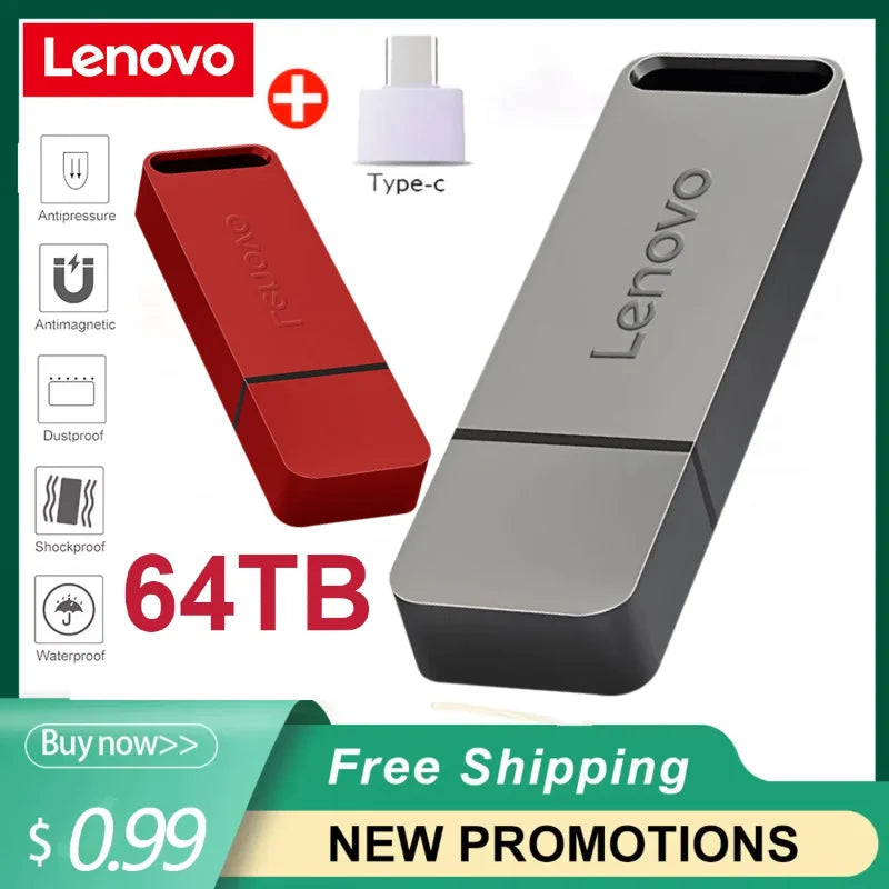 Lenovo 64TB USB Flash Drives USB3.2 Super High Speed Transfer PenDrive 16TB Portable Pen Drive Waterproof Memoria Usb Flash Disk