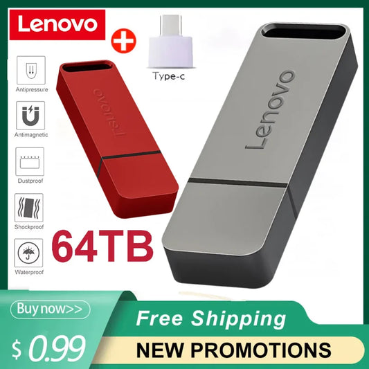 Lenovo 64TB USB Flash Drives USB3.2 Super High Speed Transfer PenDrive 16TB Portable Pen Drive Waterproof Memoria Usb Flash Disk