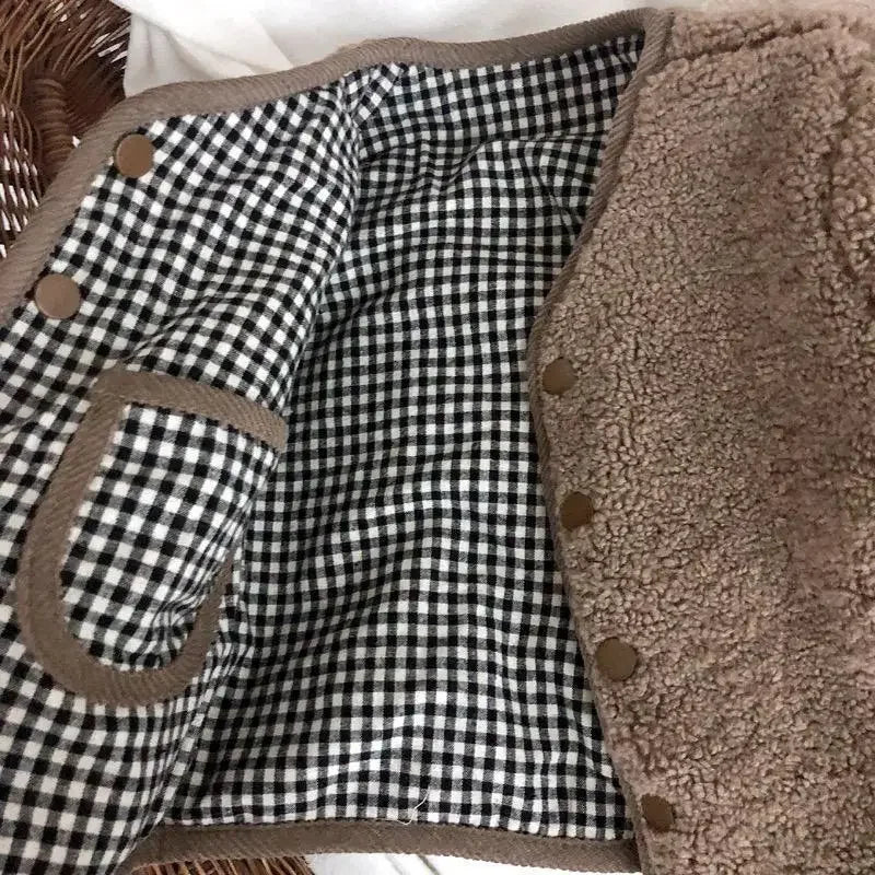 New Autumn and Winter New Warm Jacket Children Two Sides Wear Plaid Plush Jacket Kids Jackets Winter Clothes for Girls